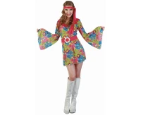 Role play-set for adult Flower Hippie Girl (dress, headband, belt), size S